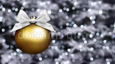 圣诞礼品卡，彩带蝴蝶结树球改变颜色，隔离在圣诞灯背景模板与副本